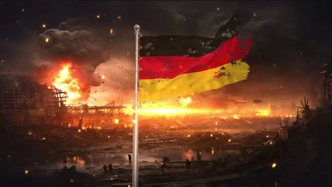 Germany flag waving in war is torn Stock Footage 346009238