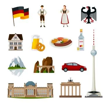 Germany Flat Icons Collection Illustrazione stock