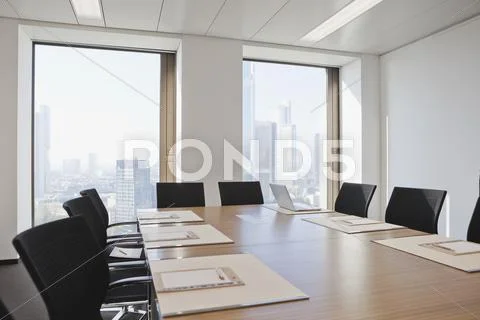 Germany, Frankfurt, Conference Room Table Ready For Meeting