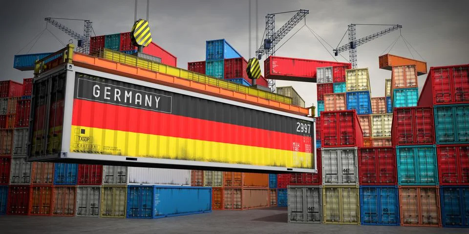 Germany - freight container in cargo terminal - 3D illustration Stock Illustration