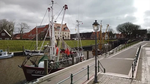 Germany, Greetsiel, March 28th 2020. Empty streets in times of Corona virus. Stock Footage 127432142