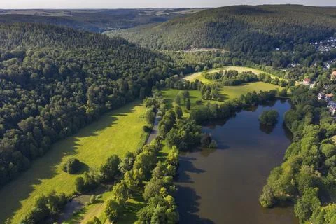 Germany, Greizer Park, Thuringia, Aerial View, Cultivated Landscape, Cultural Stock-Fotos