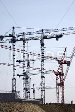 Germany, Hamburg, Construction Cranes Stock Photos