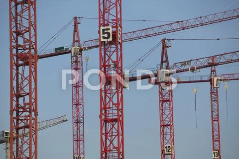 Germany, Hamburg, Construction Cranes Stock Photos