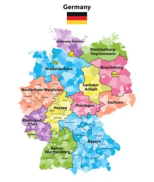 Germany high detailed vector map (colored by states and administrative districts Stock Illustration