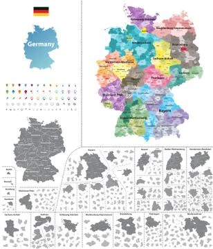 Germany high detailed vector map (colored by states and administrative districts Illustrazione stock