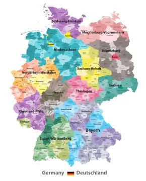 Germany high detailed vector map (colored by states and administrative districts Stock Illustration