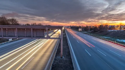 Germany highway timelapse at sunset Видео 102204355