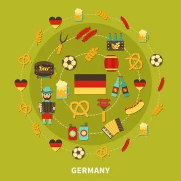 Germany Icons Round Composition Stock Illustration