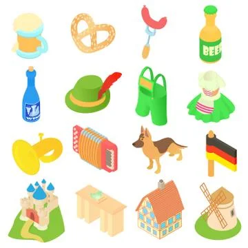 Germany icons set, isometric 3d style Stock Illustration