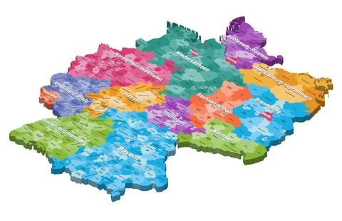 Germany isometric map colored by states and administrative districts Illustrazione stock
