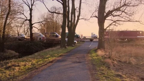 Germany, Krimnitz, March 3, 2026: A freight train loaded with delivery vehicles Stock Footage 330136634