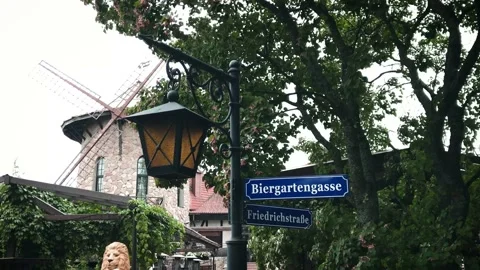 Germany lanterns authentic street name signs restaurant beer bar . Stock-Footage 208704621