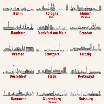 Germany largest cities skylines icons vector set Stock Illustration
