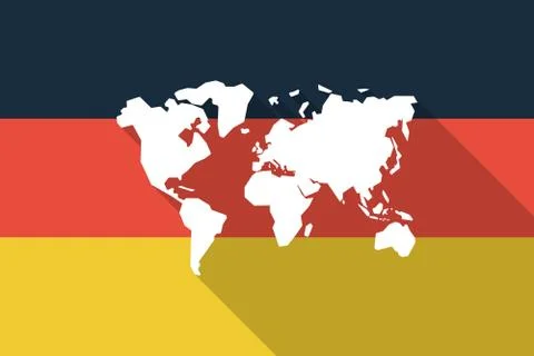 Germany long shadow flag with a world map Stock Illustration