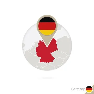 Germany map and flag in circle. Map of Germany, Germany flag pin. Map of Ge.. Stock Illustration
