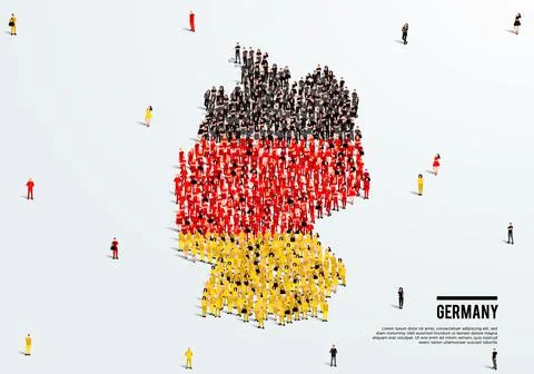 Germany Map and Flag. A large group of people in the Germany flag color. Stock Illustration
