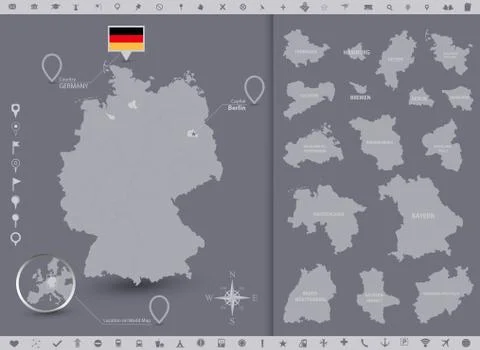 Germany map and flag with regions 스톡 일러스트
