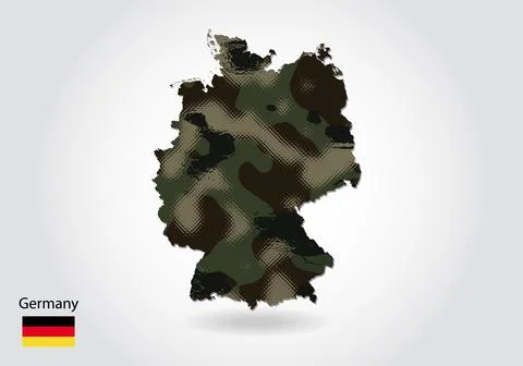 Germany map with camouflage pattern, Forest - green texture in map. Military  Stock Illustration