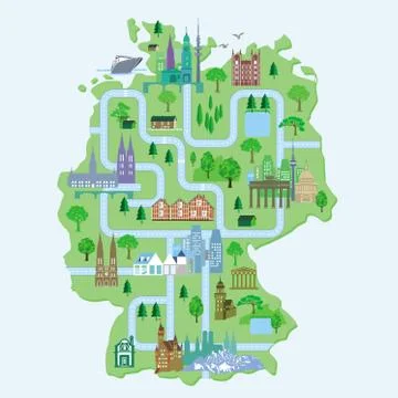 Germany map, with cities, illlustration Ilustración de archivo