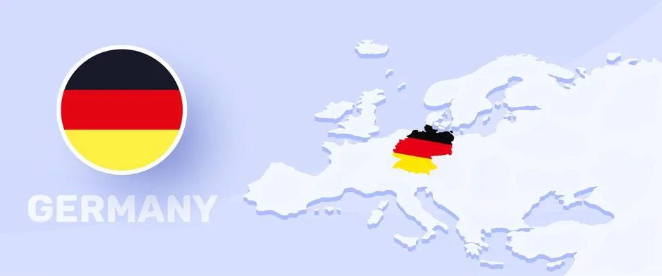 Germany map flag banner. Vector illustration with a map of Europe and highlig Illustrazione stock