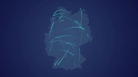 Germany Map with Glowing Light Connections Flowing Vídeos de archivo 340557556