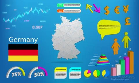 Germany map info graphics - charts, symbols, elements and icons collection. D Stock Illustration
