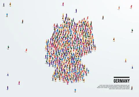Germany Map. Large group of people form to create a shape of Germany Map. Stock Illustration