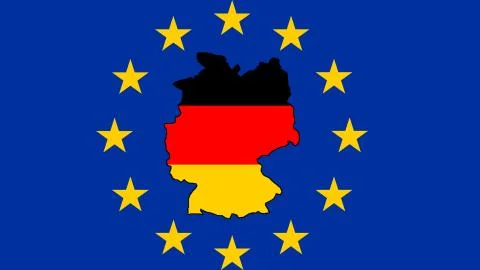 Germany map made with the national flag with the European union flag in the b Stock Illustration