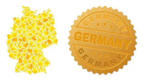 Germany Map Mosaic of Gold Elements and Metal Germany Seal Stamp Stock Illustration