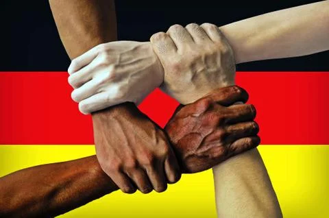 Germany map multicultural group of young people integration diversity isolated Stock-Fotos