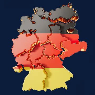 Germany Map With Offset Regions 3D Illustration Stock Illustration