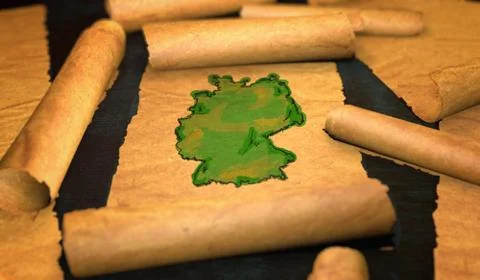 Germany Map Painting Unfolding Old Paper Scroll 3D Stock Illustration