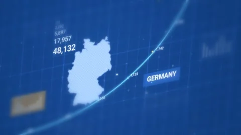 Germany map with a rising growth line data points and figures on a blue Vídeo Stock 344661123