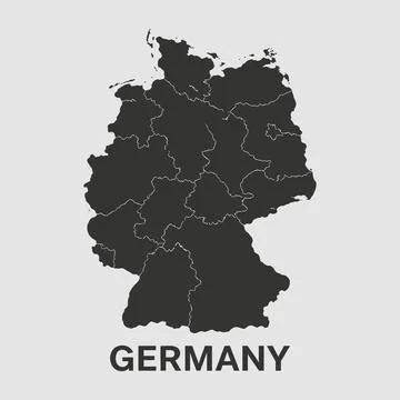 Germany Map Silhouette With Internal State Borders For Geography Stock Illustration