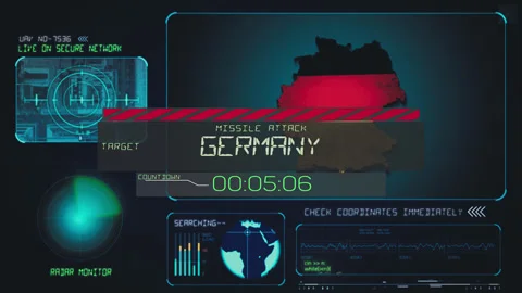 Germany Missile Attack Countdown Screen, Cyber Attack Stockbeeldmateriaal 314278242