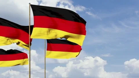 Germany multi flags waving with sky background Видео 247716249