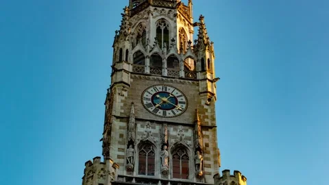 Germany, Munich - Bell and clock tower of the Neue Rathaus of Munich New Town Stock Footage 136679673