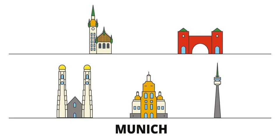 Germany, Munich flat landmarks vector illustration. Germany, Munich line city Ilustración de archivo