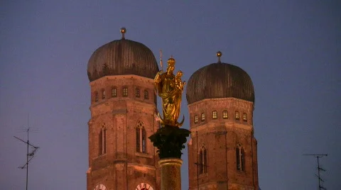 Germany Munich Frauenkirche Church of our Lady Christmas fair Stock Footage