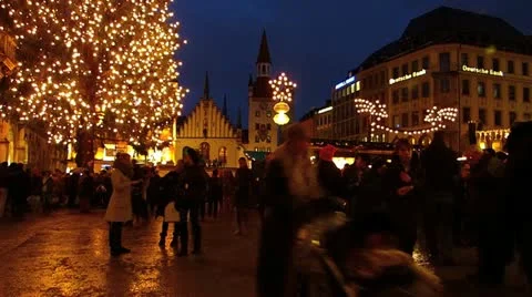 Germany Munich Marienplatz St. Mary Maria Square Christmas Advent Fair Market Stock Footage