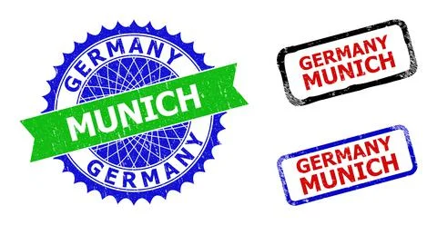 GERMANY MUNICH Rosette and Rectangle Bicolor Seals with Unclean Textures Illustrazione stock
