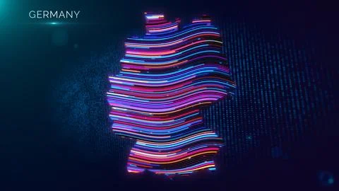 Germany Neon Map with Futuristic Text and Colorful Wavy Lines Stock Illustration