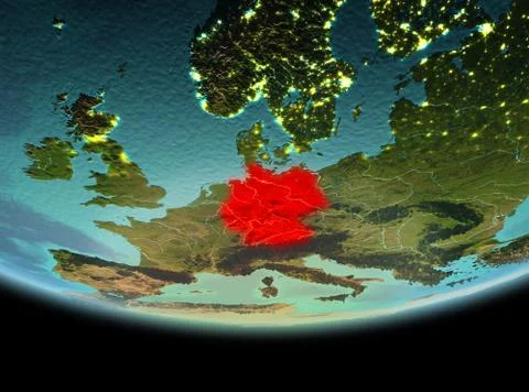 Germany at night on Earth Illustrazione stock