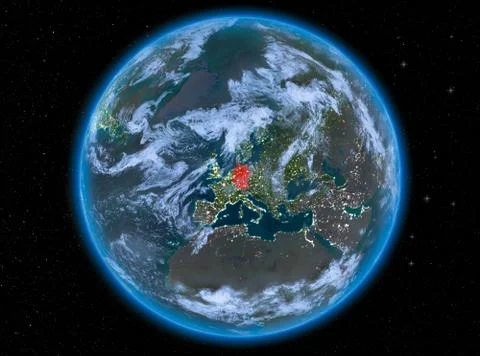 Germany at night on Earth Illustrazione stock