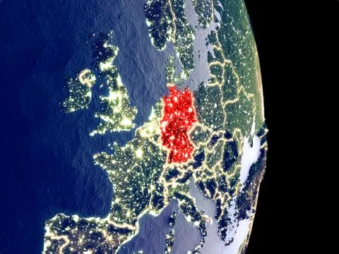 Germany on night Earth Illustrazione stock