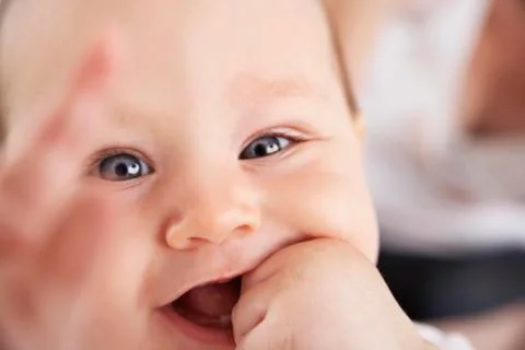 Germany, north rhine westphalia, cologne, baby girl, smiling, close up Stock Photos
