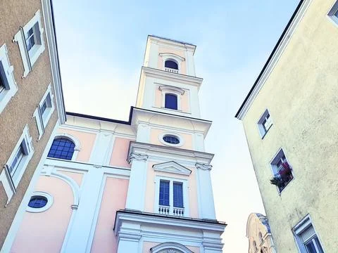 Germany Passau city hall tower along Rhine river and Danube river Stock-Fotos