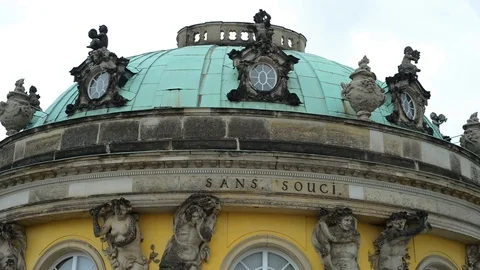 GERMANY POTSDAM Front view facade of summer palace Sanssouci in moody day Stock-Footage 127154281