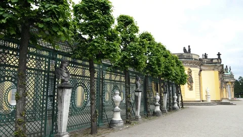 GERMANY POTSDAM Left side facade of summer palace Sanssouci with trees Stock Footage 127154255